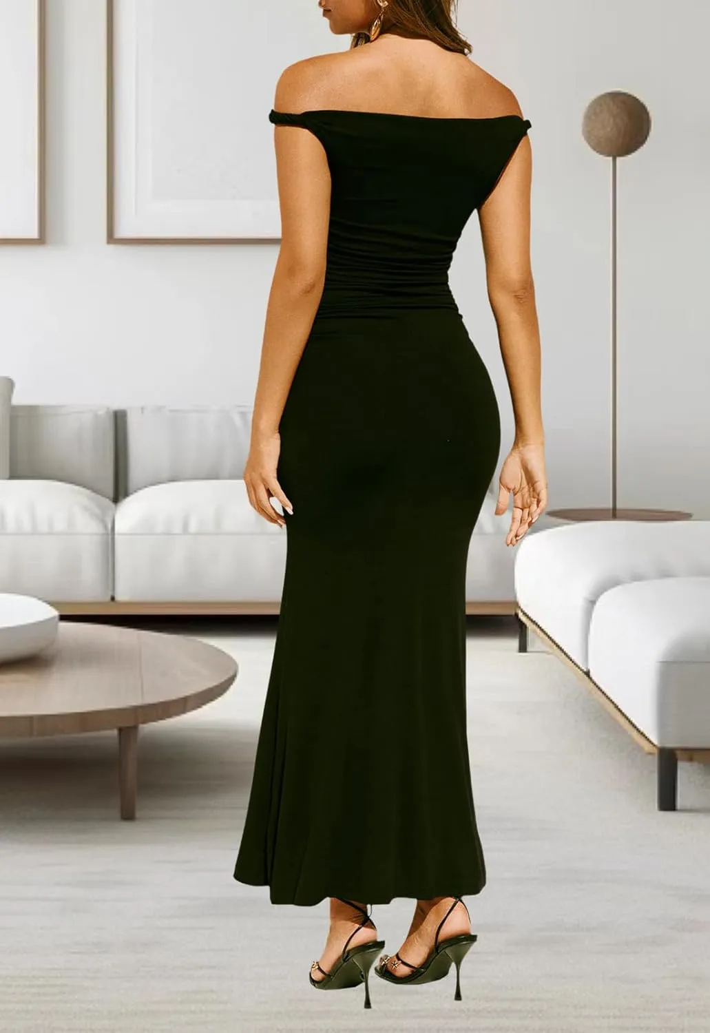 YouSexy Women's Summer Off Shoulder Long Dress Casual Sleeveless Ribbed Bodycon Maxi Dresses