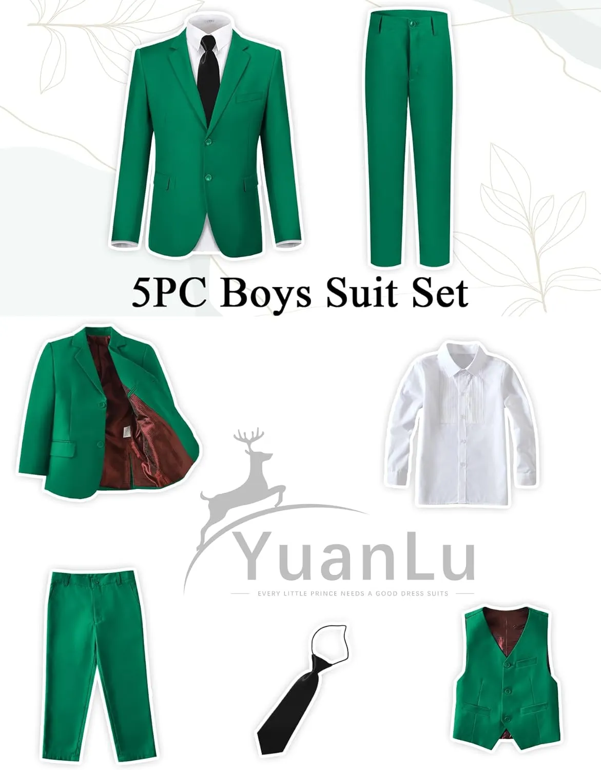 YuanLu Boys Suit for Kids Tuxedo Wedding Ring Bearer Outfit Boy Formal Suits 5 Piece Slim Fit Dresswear Suit Set