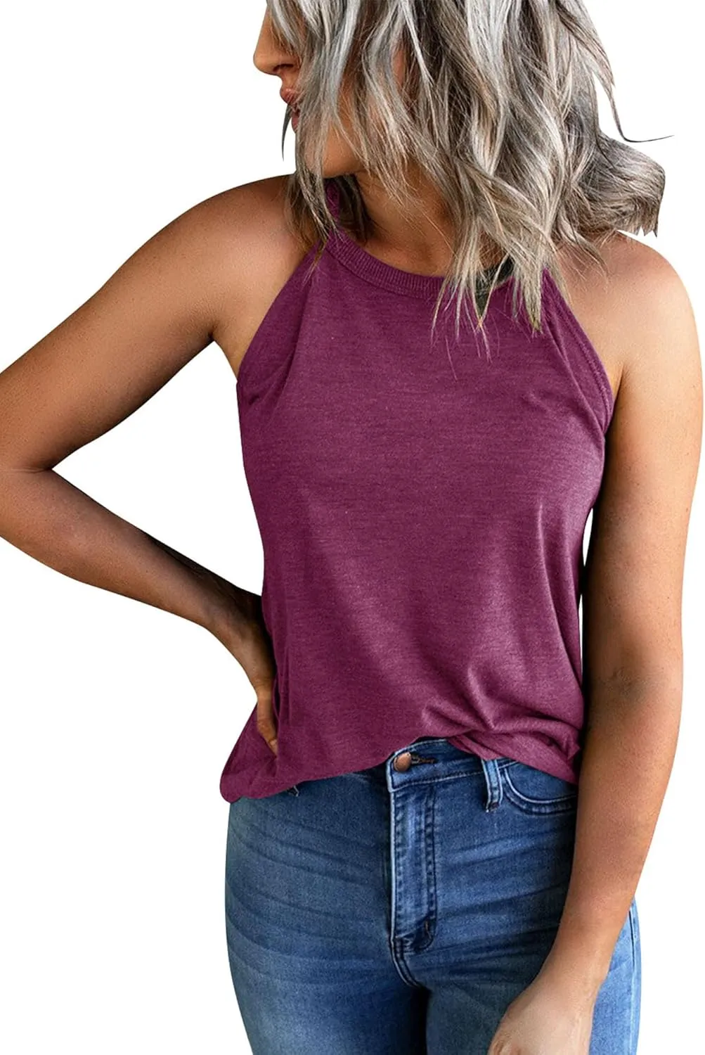 Yuccalley Women's Halter Tank Tops Summer Sleeveless Racerback Shirts High Neck Casual Camis