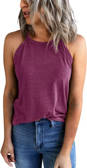 Yuccalley Women's Halter Tank Tops Summer Sleeveless Racerback Shirts High Neck Casual Camis
