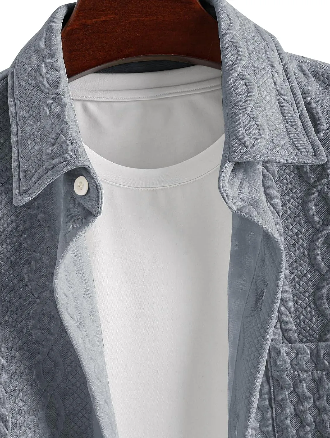 ZAFUL Mens Short Sleeve Button Down Shirts Cuba Collar Cable Jacquard Textured V Neck Solid Cotton Summer Shirt