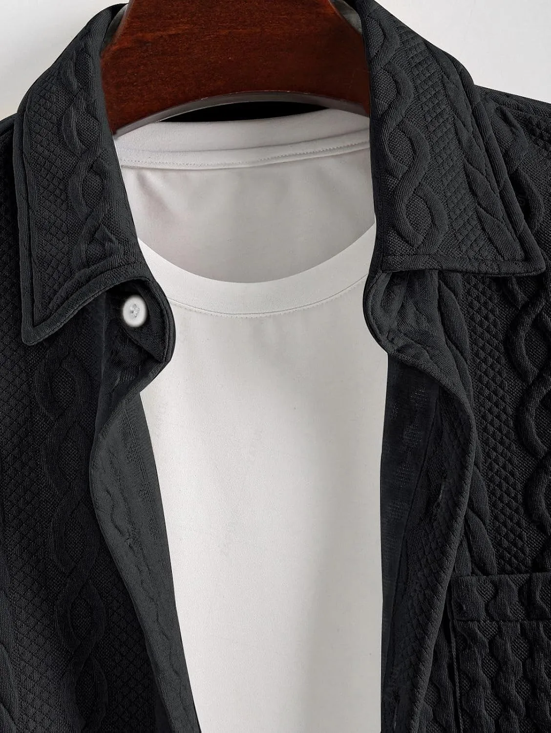 ZAFUL Mens Short Sleeve Button Down Shirts Cuba Collar Cable Jacquard Textured V Neck Solid Cotton Summer Shirt