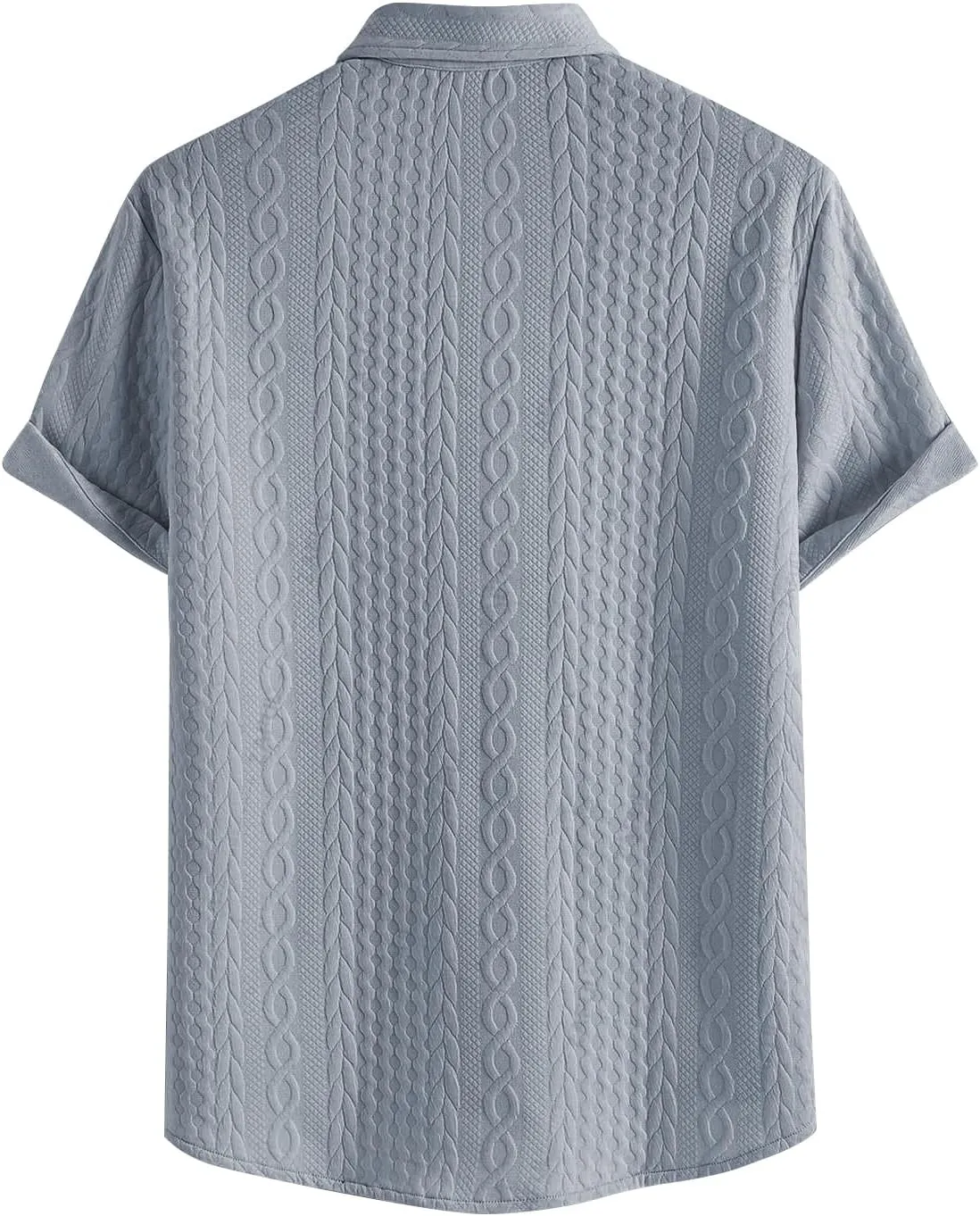 ZAFUL Mens Short Sleeve Button Down Shirts Cuba Collar Cable Jacquard Textured V Neck Solid Cotton Summer Shirt