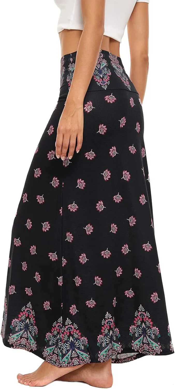 Zando Long Skirts for Women Trendy Dresses High Waisted Maxi Skirt Casual Workout Stretchy Flared Flower Skirt for Girls