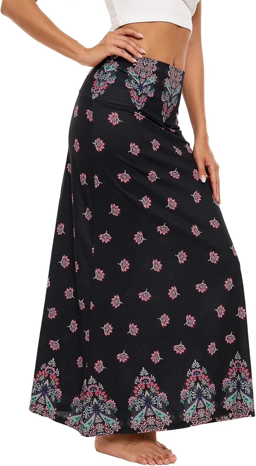 Zando Long Skirts for Women Trendy Dresses High Waisted Maxi Skirt Casual Workout Stretchy Flared Flower Skirt for Girls
