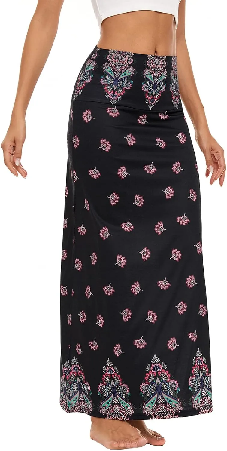Zando Long Skirts for Women Trendy Dresses High Waisted Maxi Skirt Casual Workout Stretchy Flared Flower Skirt for Girls