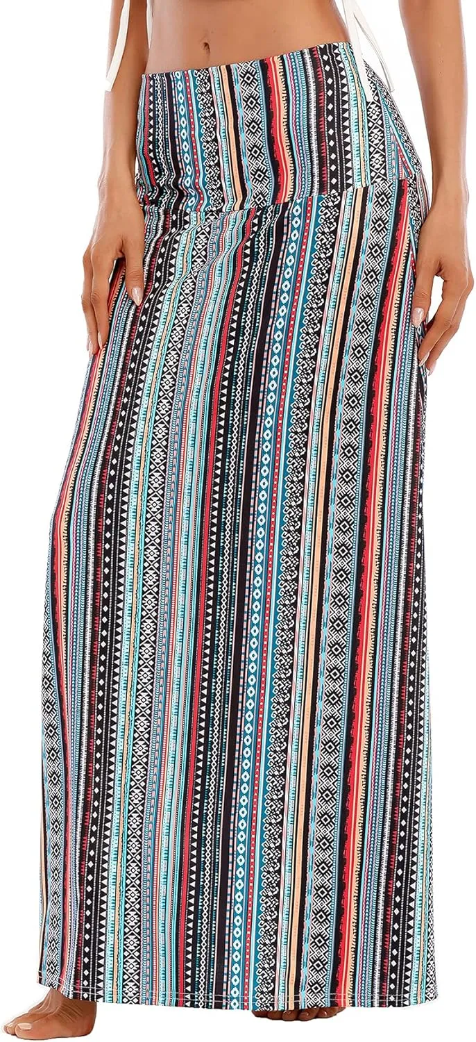 Zando Long Skirts for Women Trendy Dresses High Waisted Maxi Skirt Casual Workout Stretchy Flared Flower Skirt for Girls