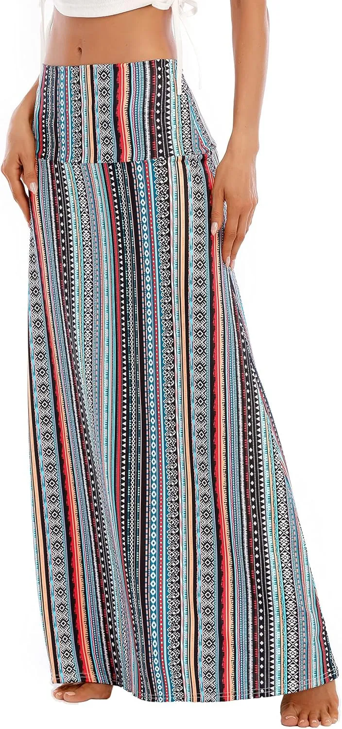 Zando Long Skirts for Women Trendy Dresses High Waisted Maxi Skirt Casual Workout Stretchy Flared Flower Skirt for Girls