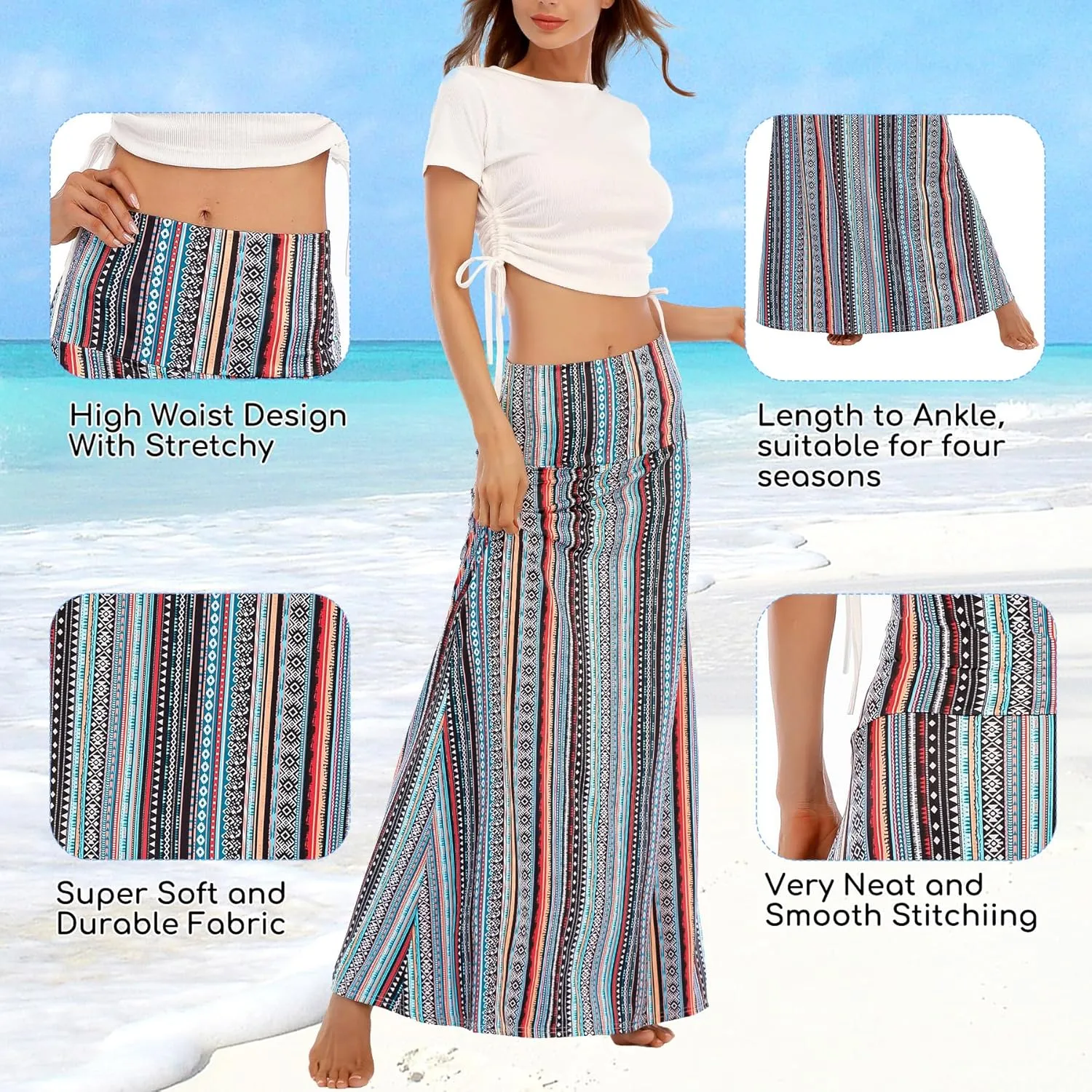 Zando Long Skirts for Women Trendy Dresses High Waisted Maxi Skirt Casual Workout Stretchy Flared Flower Skirt for Girls