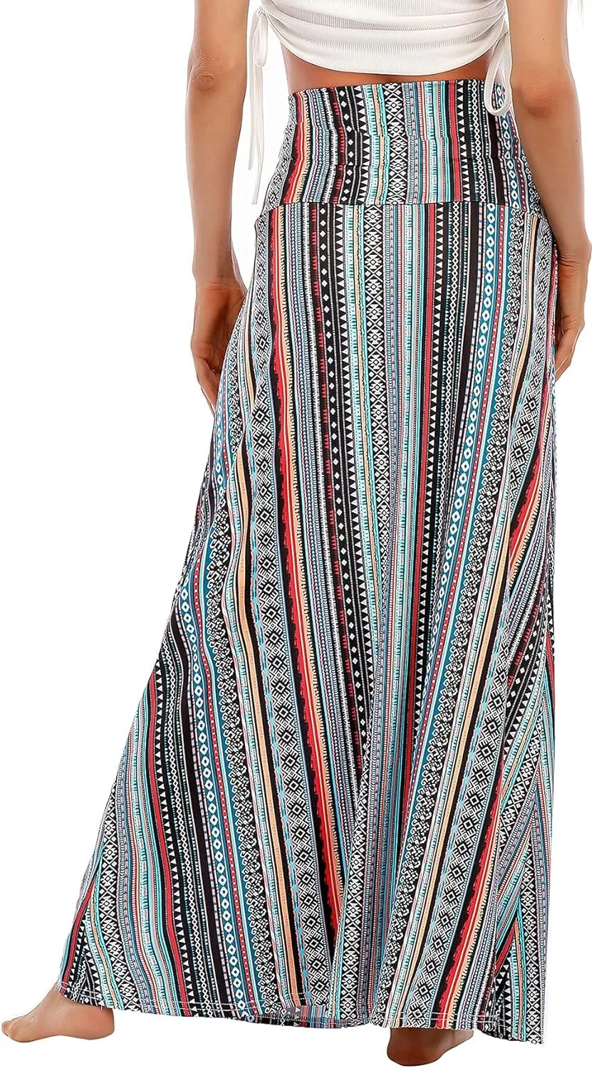Zando Long Skirts for Women Trendy Dresses High Waisted Maxi Skirt Casual Workout Stretchy Flared Flower Skirt for Girls