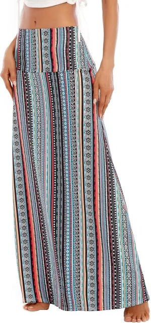 Zando Long Skirts for Women Trendy Dresses High Waisted Maxi Skirt Casual Workout Stretchy Flared Flower Skirt for Girls