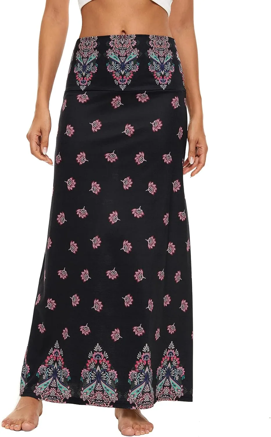 Zando Long Skirts for Women Trendy Dresses High Waisted Maxi Skirt Casual Workout Stretchy Flared Flower Skirt for Girls