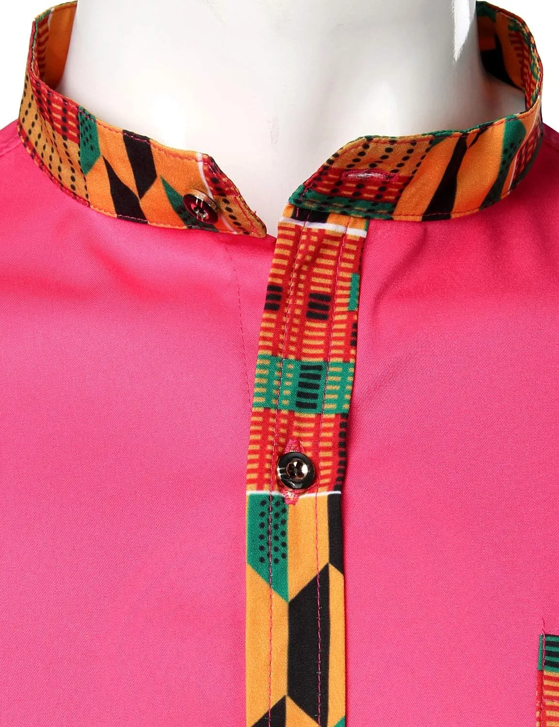 ZEROYAA Men's Hipster African Tribal Graphic Patchwork Design Slim Fit Long Sleeve Button up Mandarin Collar Shirts