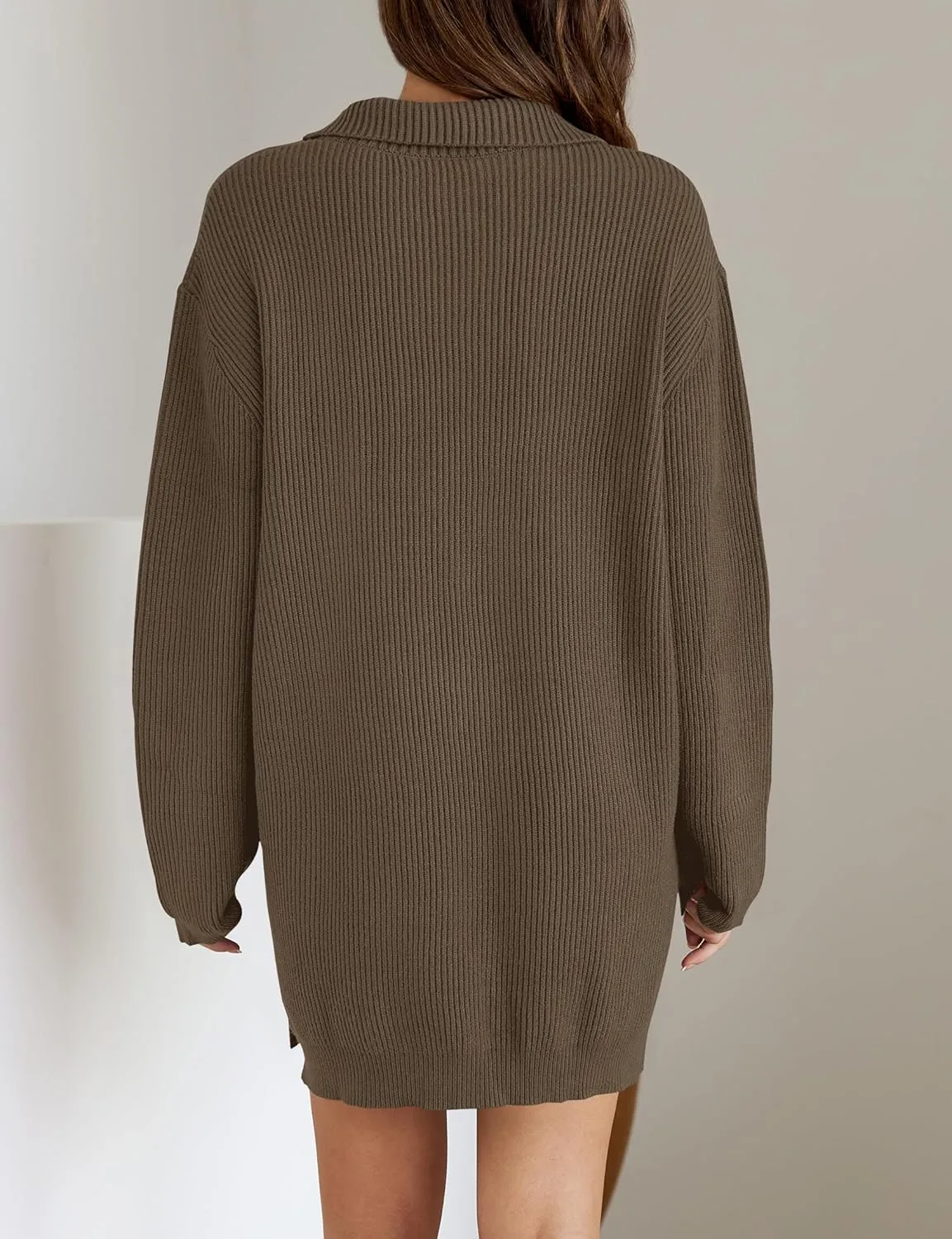 ZESICA Women's Long Sleeve Mini Sweater Dress Fall Quarter Zip Ribbed Knit Oversized Pullover Jumper Sweaters