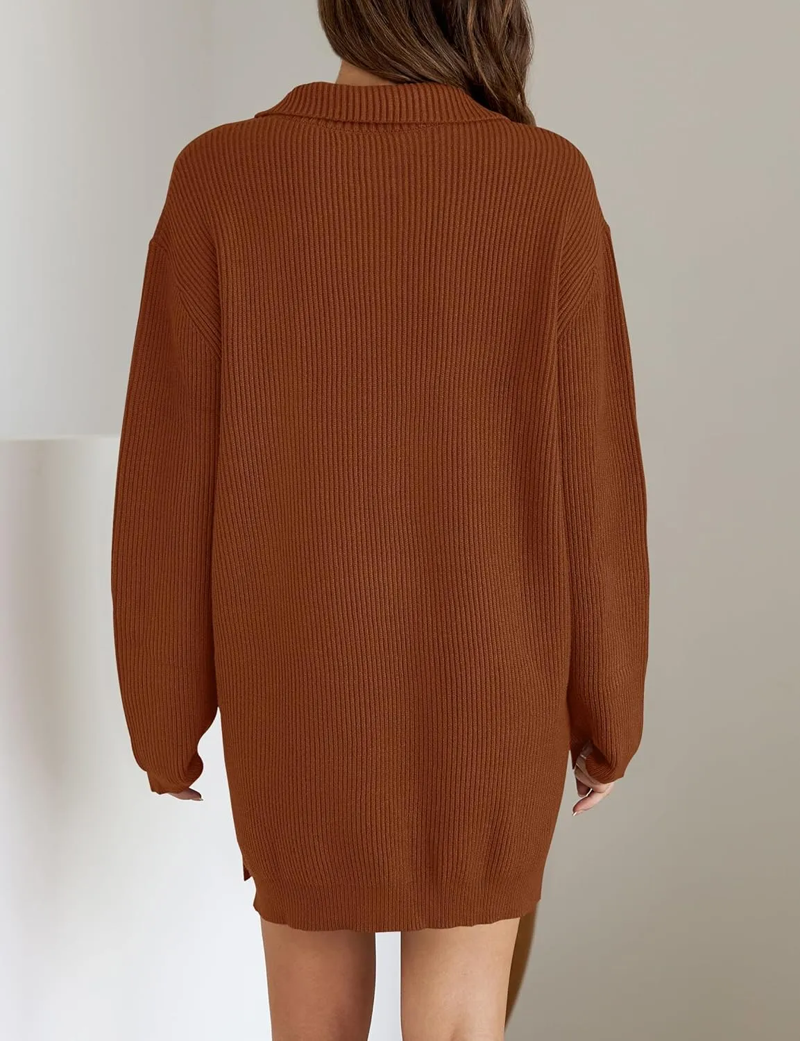 ZESICA Women's Long Sleeve Mini Sweater Dress Fall Quarter Zip Ribbed Knit Oversized Pullover Jumper Sweaters
