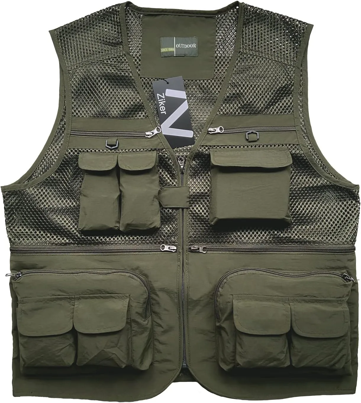 Ziker Men's Mesh Breathable Openwork Camouflage Journalist Photographer Fishing Vest Waistcoat Jacket Coat