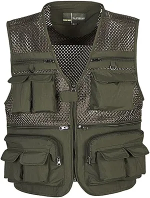 Ziker Men's Mesh Breathable Openwork Camouflage Journalist Photographer Fishing Vest Waistcoat Jacket Coat