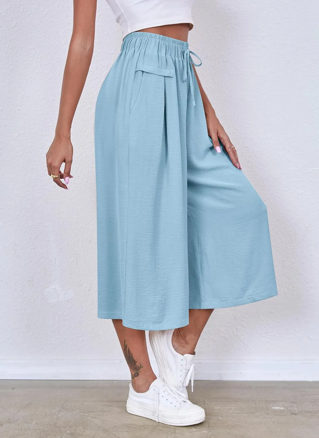 ZJCT Womens Capri Pants Summer Beach Crop Wide Leg Palazzo Capris with Pockets