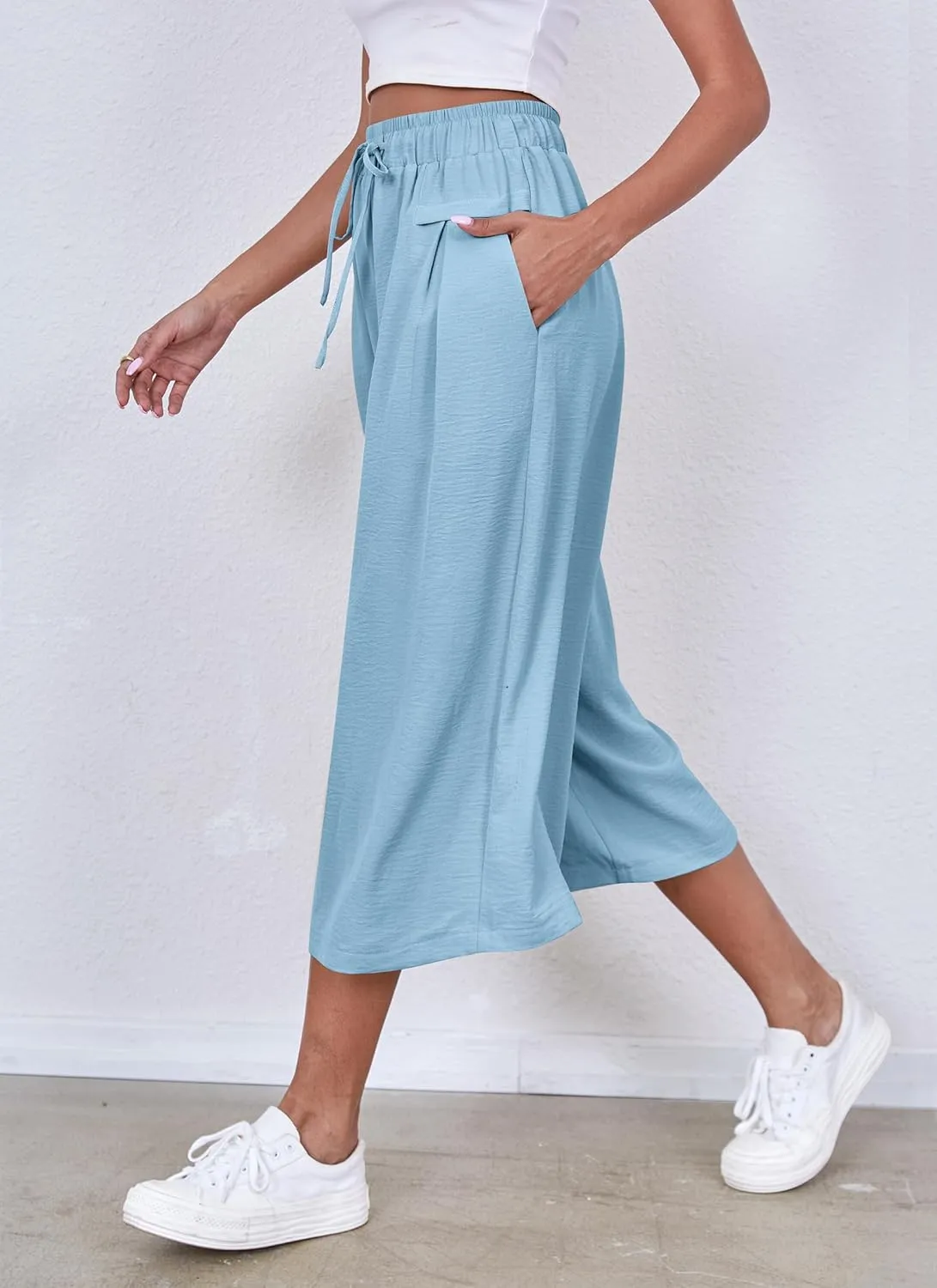 ZJCT Womens Capri Pants Summer Beach Crop Wide Leg Palazzo Capris with Pockets