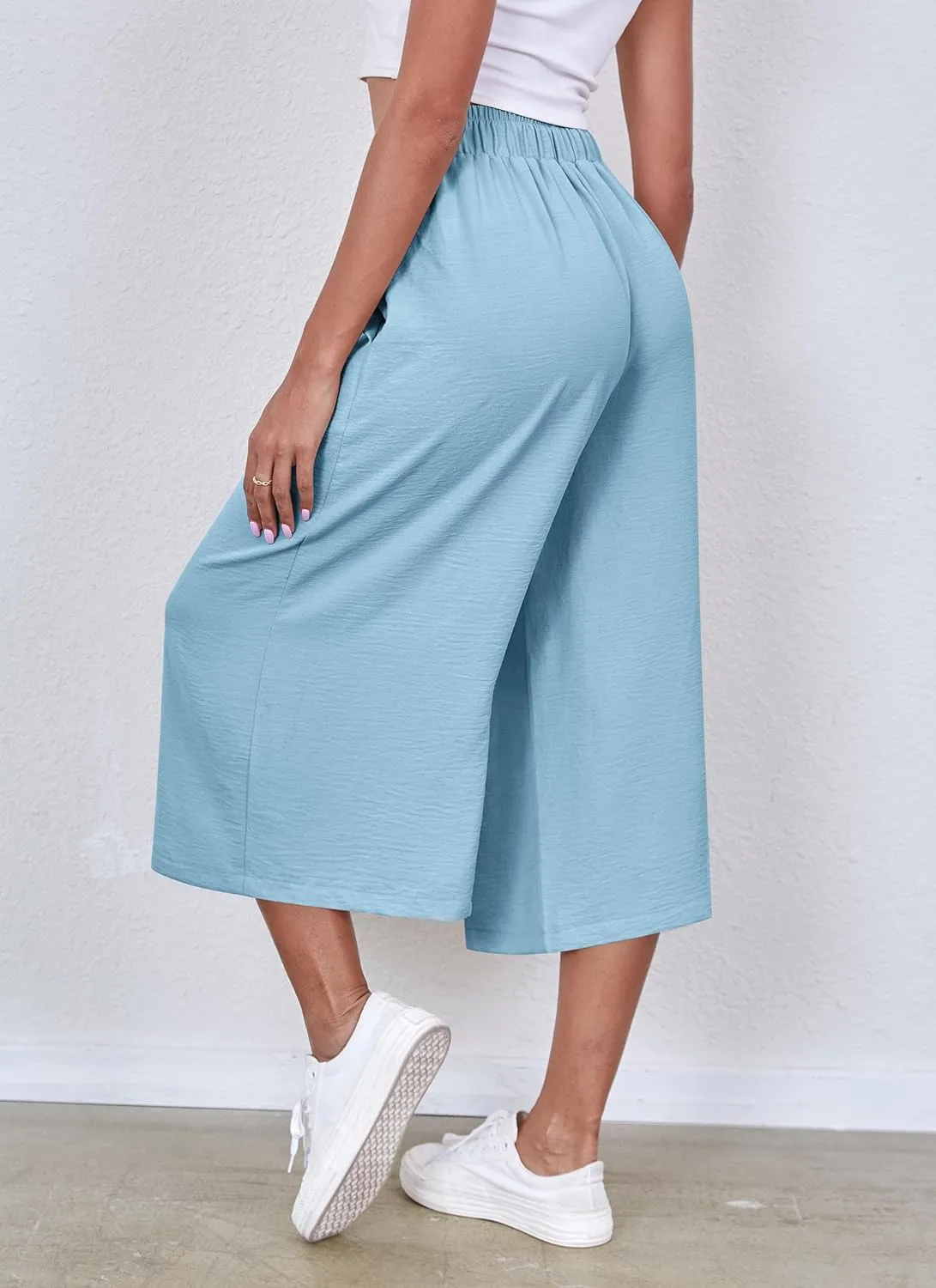 ZJCT Womens Capri Pants Summer Beach Crop Wide Leg Palazzo Capris with Pockets