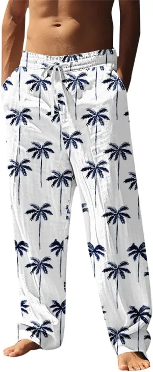 ZYXTIM Hawaiian Beach Summer Pants for Men Cute Graphic Straight Leg Fashion Travel Casual Trousers Loose Comfy Loungewear