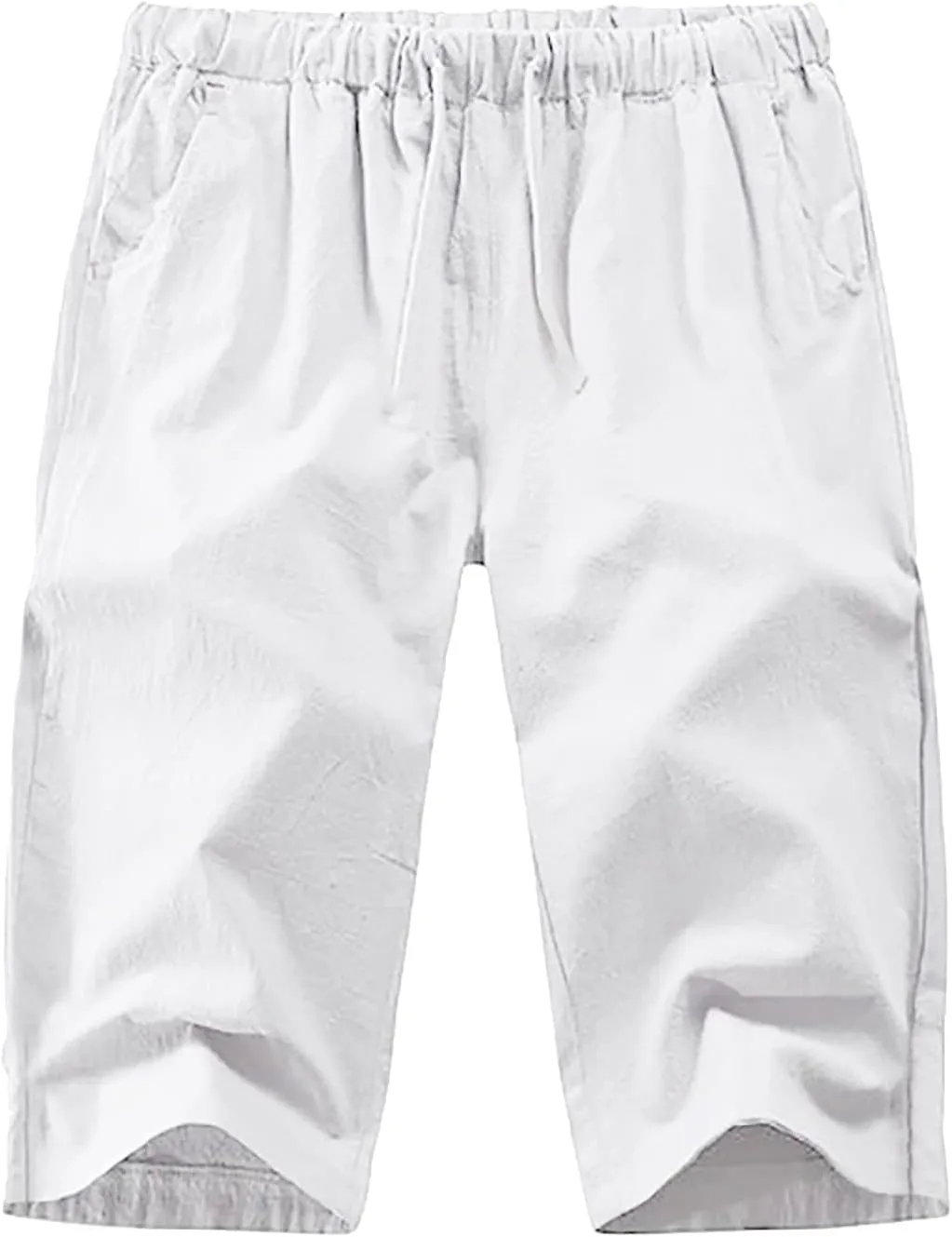 ZYXTIM Men 3/4 Linen Cotton Capri Pants Elastic Waist Casual Loose Baggy Harem Trousers 3/4 Length Summer Shorts Big&Tall